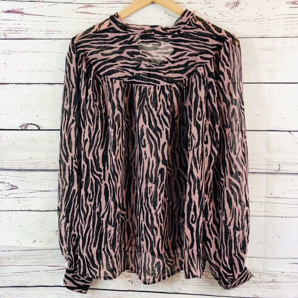 ENDLESS ROSE Zebra Printed Ribbon Tie Blouse Small - Picture 2 of 4
